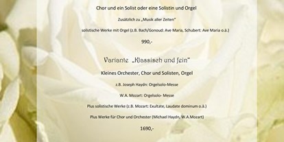 Hochzeitsmusik - Band-Typ: Chor - Filzmoos (Filzmoos) - Unser Menü :-) - Vokalensemble der Kantorei St. Michael Mondsee