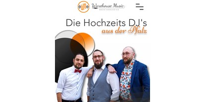 Hochzeitsmusik - Band-Typ: DJ - Grasellenbach - Die Warehouse Music WeddingBuddies. Die Hochzeits DJ's aus der Pfalz

www.warehouse-music.com - Warehouse Music WeddingBuddies