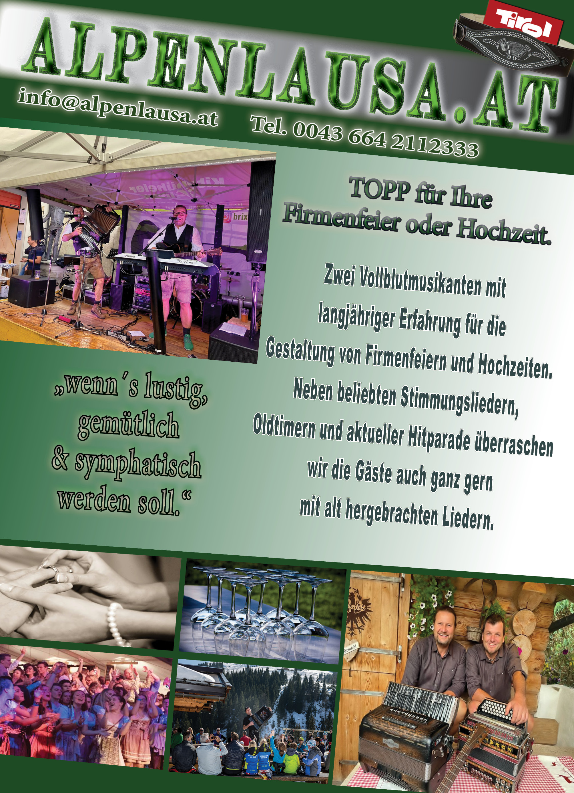 Hochzeitsband - Alpenlausa - Band für Hochzeiten Firmenfeiern Events - wenns lustig gemütlich & sympathisch und stimmungsvoll werden soll - Jakob Ehammer